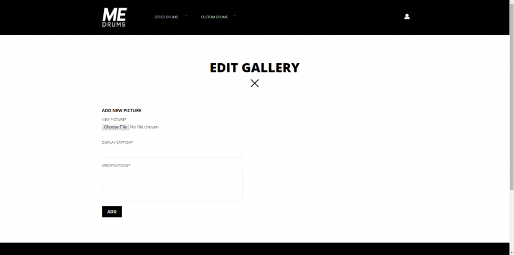 Admin can add a new picture for the Gallery, along with its front caption and specification details.
